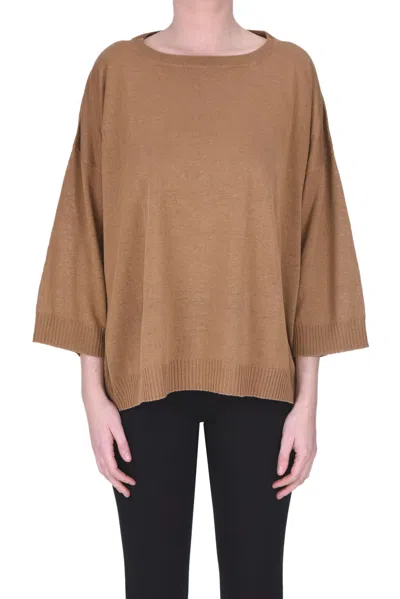 Base Milano Short Sleeves Pullover In Light Brown