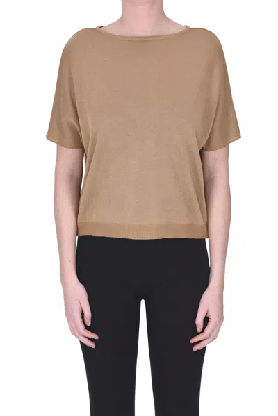 Base Milano Short Sleeves Pullover In Light Brown