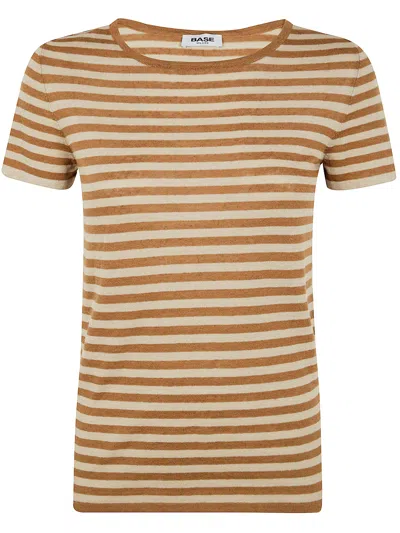 Base Milano Short Sleeves Round Neck Sweater In Brown