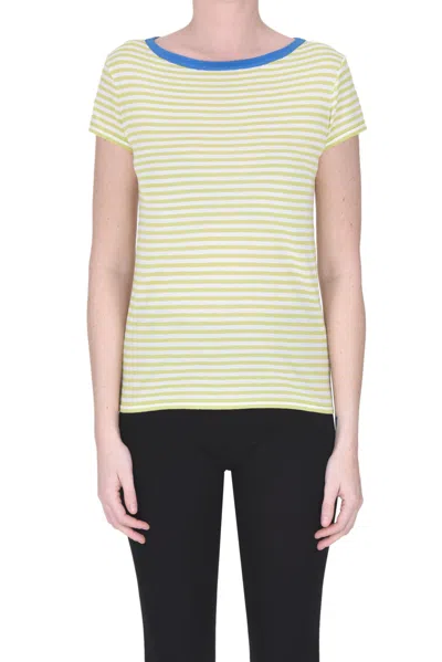 Base Milano Striped Cotton Pullover In Light Green