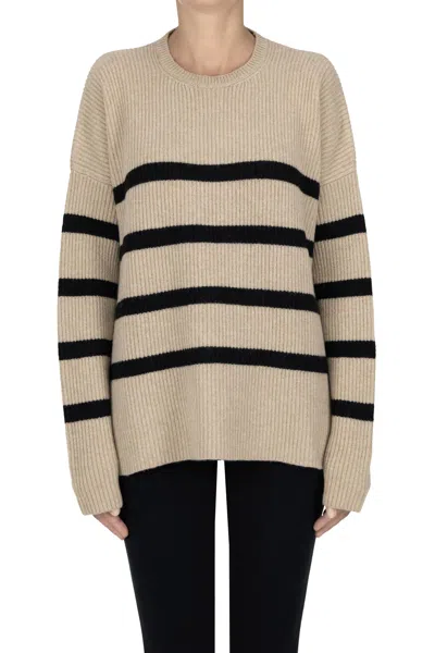 Base Milano Striped Pullover In Nude