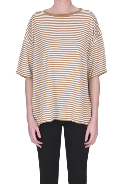 Base Milano Striped Pullover In Light Brown