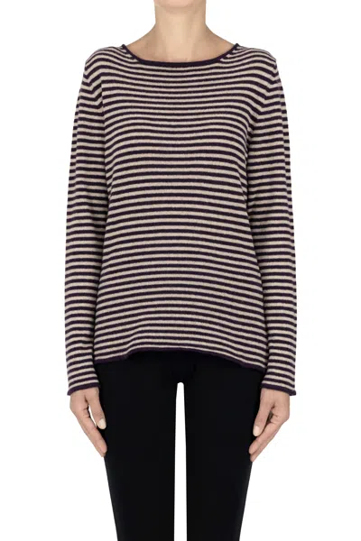 Base Milano Striped Wool And Cashmere Pullover In Black