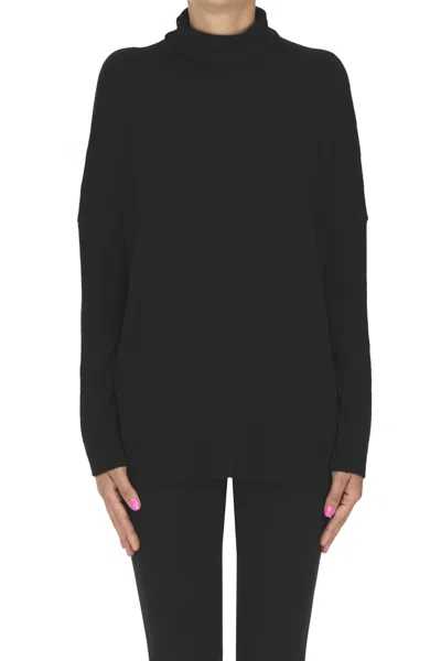 Base Milano Turtleneck Wide Pullover In Black