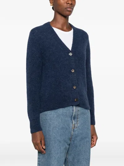 Base Milano V-neck Wool Cardigan In Blue