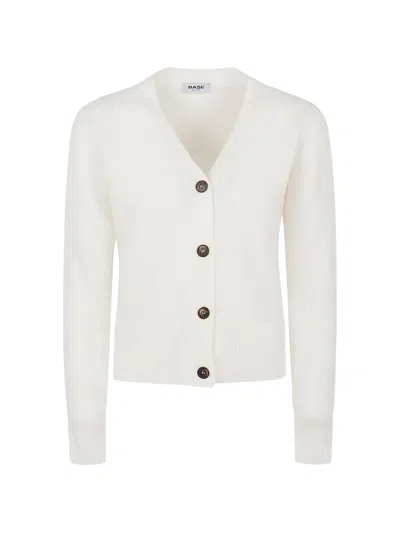 Base Milano Wool V-necked Cardigan In White