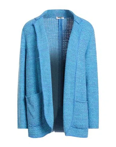 Base Milano Woman Cardigan Azure Size 6 Cotton, Polyamide In Blue