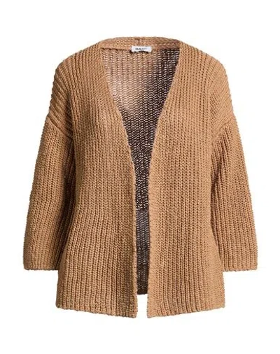 Base Milano Woman Cardigan Camel Size 6 Cotton, Linen In Brown