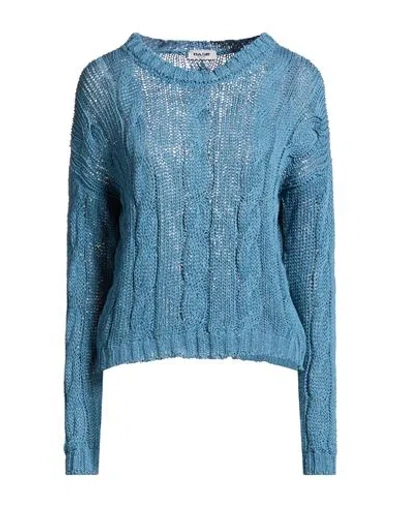Base Milano Woman Sweater Azure Size 8 Cotton, Linen In Blue