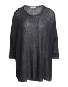 Base Milano Woman Sweater Charcoal Size 8 Linen, Polyamide In Grey