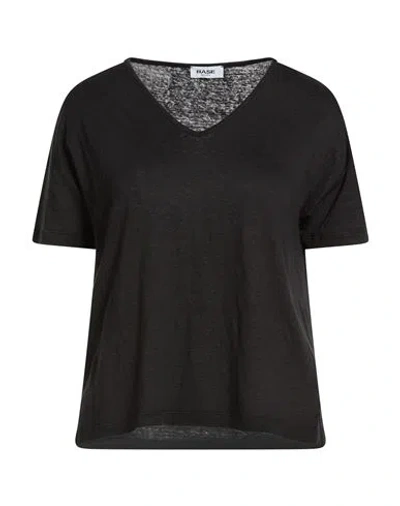 Base Milano Woman T-shirt Black Size 4 Linen, Elastane