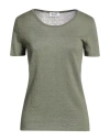 Base Milano Woman T-shirt Sage Green Size 8 Linen, Cotton In Animal Print