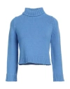 Base Milano Woman Turtleneck Azure Size 6 Merino Wool In Blue