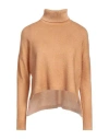 Base Milano Woman Turtleneck Camel Size 6 Merino Wool In Beige