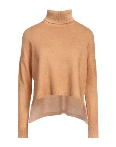 Base Milano Woman Turtleneck Camel Size 6 Merino Wool In Beige