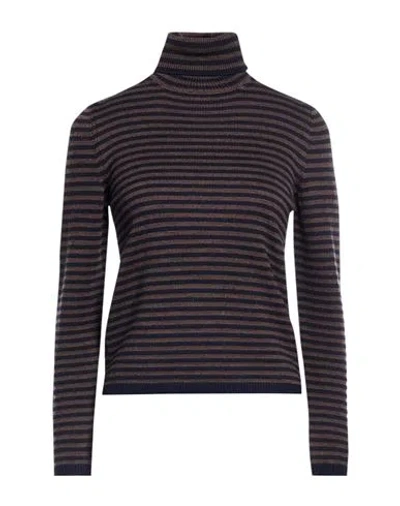 Base Milano Woman Turtleneck Midnight Blue Size 4 Merino Wool In Brown