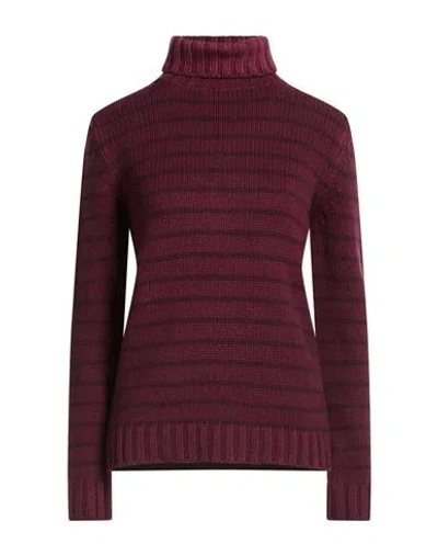 Base Milano Woman Turtleneck Plum Size 8 Merino Wool, Silk, Cashmere In Burgundy