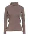 Base Milano Woman Turtleneck Taupe Size 6 Wool, Polyester In Brown