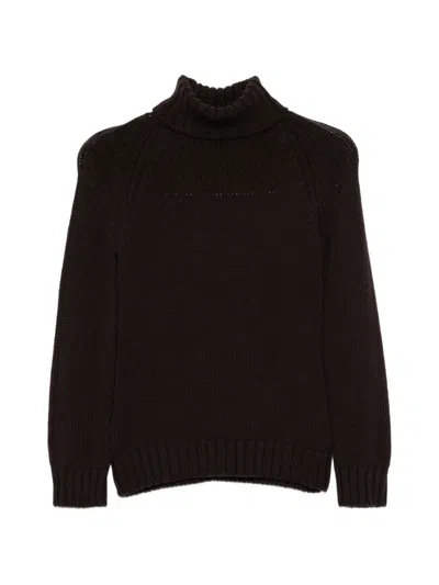 Base Milano Wool Turtle-neck Sweater In Brown