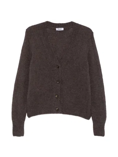 Base Milano Wool V-necked Cardigan In Brown