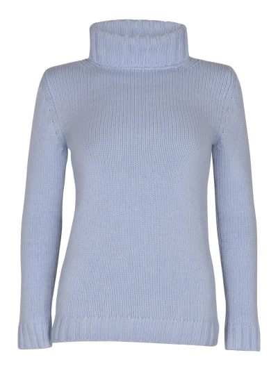 Base Rib Knit Plain Turtleneck Pullover In Light Blue