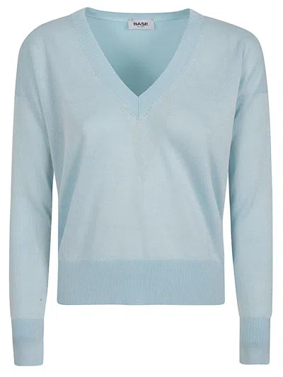 BASERANGE SKY BLUE COTTON BLEND V-NECK SWEATER