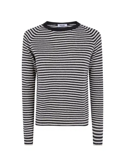 Base Sweater Striped Round Neck In Animal Print