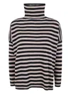 Base Extrafine Merino Wool Striped Turtleneck In Animal Print