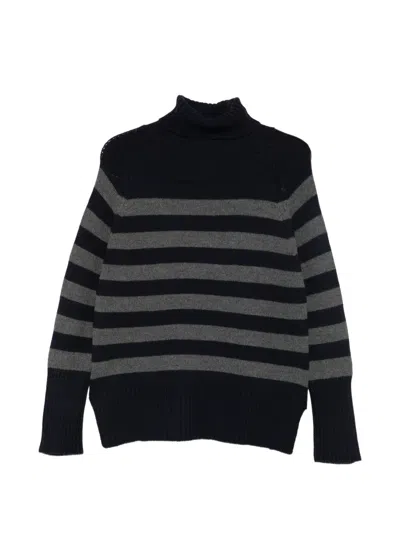 Base Striped Roll-neck Sweater In Black
