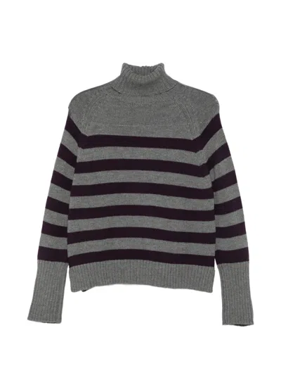 Base Striped Roll-neck Sweater In Gray
