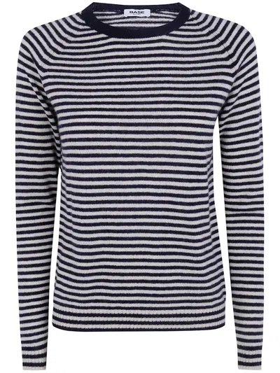 Base Striped Round Neck Sweater In Beige