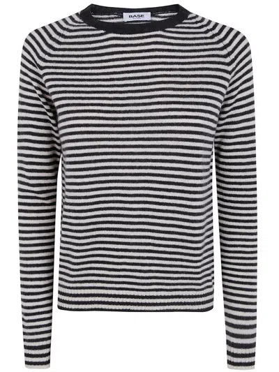 Base Striped Round Neck Sweater In Beige