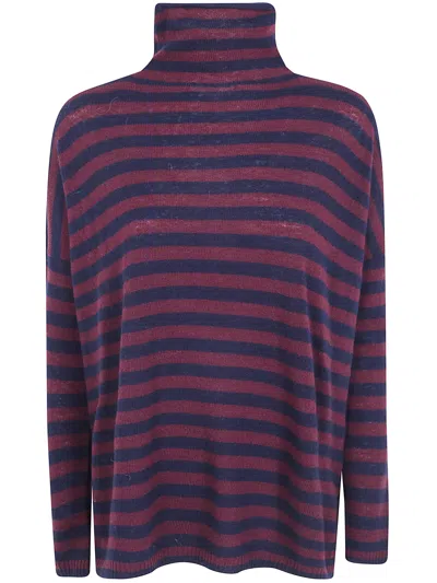 Base Striped High-neck T-shirt In Purple