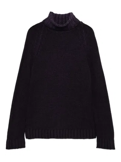 Base Turtleneck Ribbed Sweater In Purple