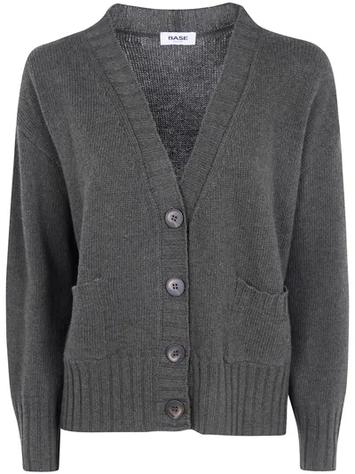 Base V-neck Button-up Cardigan In Gray