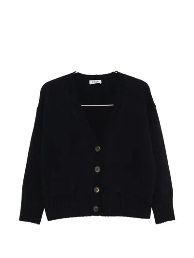 Base V-neck Button-up Cardigan In Black