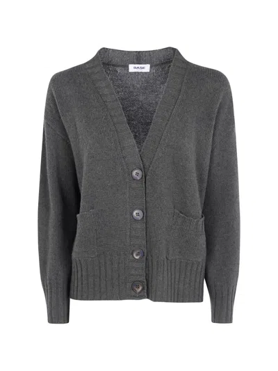 Base V-neck Button-up Cardigan In Gray