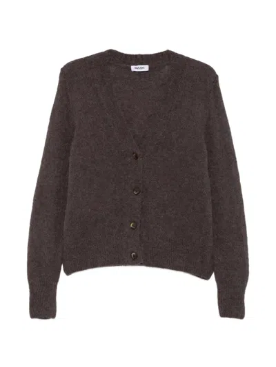 Base V-neck Knitted Cardigan In Brown