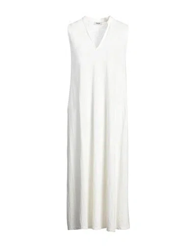 Base Woman Midi Dress White Size 10 Linen, Elastane