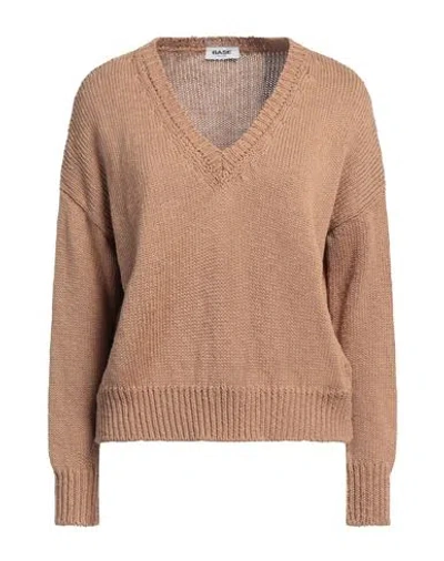 Base Woman Sweater Camel Size 10 Cotton, Linen In Beige