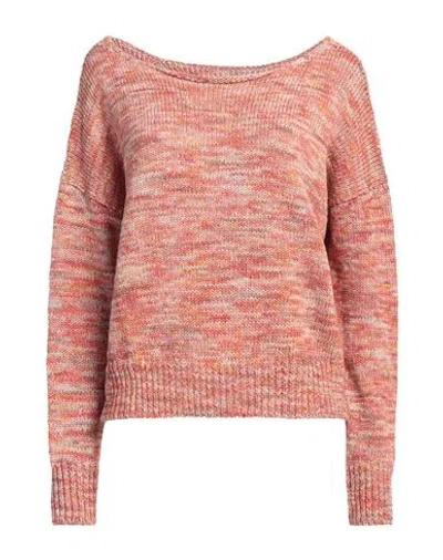 Base Woman Sweater Orange Size 8 Cotton, Linen