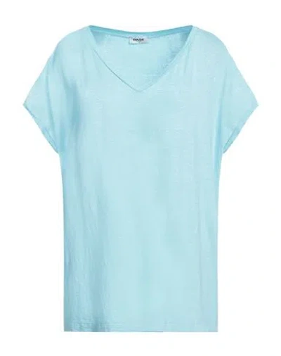Base Woman T-shirt Sky Blue Size 10 Linen, Elastane