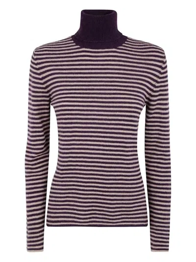 Base Wool & Cashmere Striped Turleneck In Burgundy