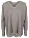 Baserange Base Wool V-necked Sweater In Grey