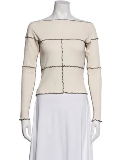 Pre-owned Baserange Bateau Neckline Long Sleeve Blouse In Neutrals