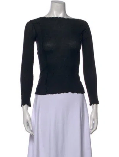 Pre-owned Baserange Bateau Neckline Long Sleeve Top In Black