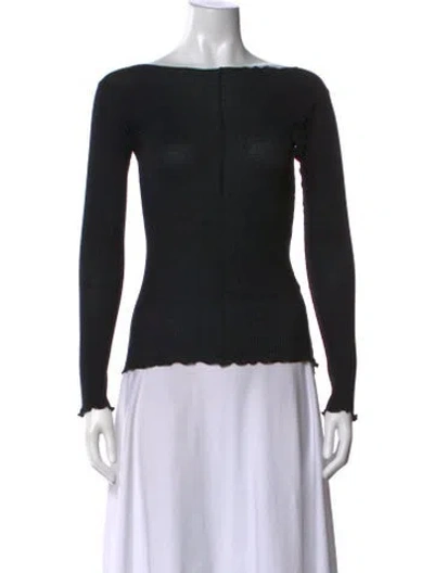 Pre-owned Baserange Bateau Neckline Long Sleeve Top In Black