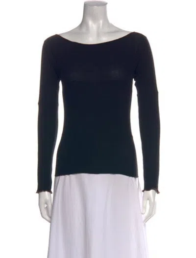 Pre-owned Baserange Bateau Neckline Long Sleeve Top In Black