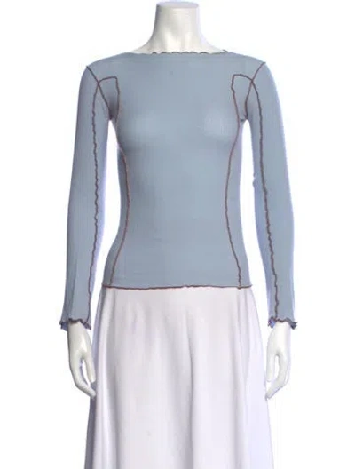 Pre-owned Baserange Bateau Neckline Long Sleeve Top In Blue