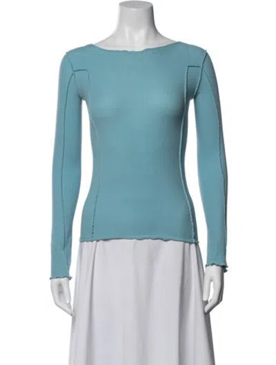 Pre-owned Baserange Bateau Neckline Long Sleeve Top In Blue